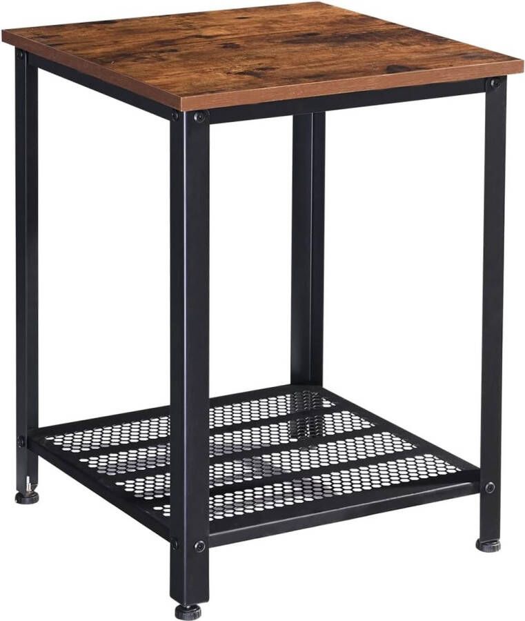 2-laags bijzettafel nachtkastje industriële stijl bank bijzettafel 42x42x56cm met gaasplanken voor woonkamer slaapkamer kantoor hout metaal rustiek bruin 1 stuk