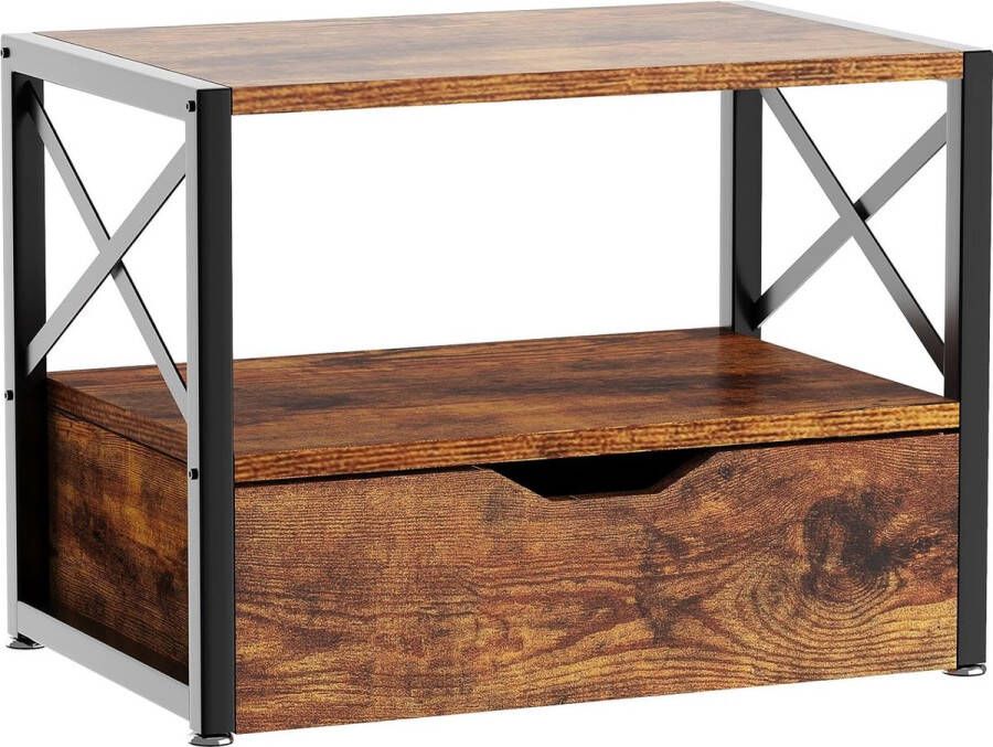 2-laags desktopprinterstandaard multifunctionele bureau-organizer houten printerstandaard met ladeopslag voor mappen boeken faxmachine thuiskantoor rustiek bruin