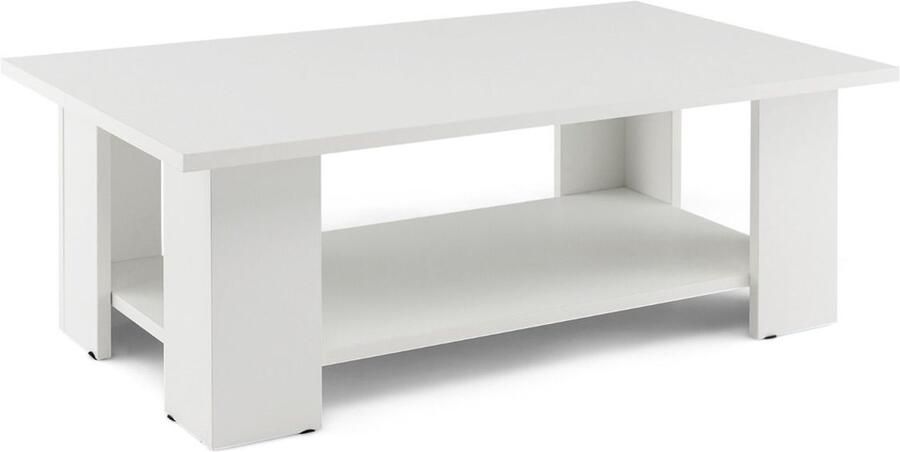 2-laags houten salontafel – Moderne stijl met open plank voor woonkamer of slaapkamer – 90x52x32 cm Wit