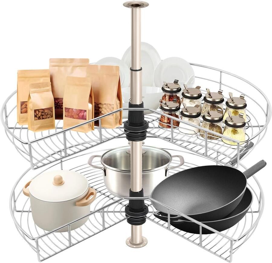 2-Laags In Hoogte Verstelbare Hoekkast Hoekkastje Hoekrek Hoekkast Vakkenkast Zilver Voor Keuken