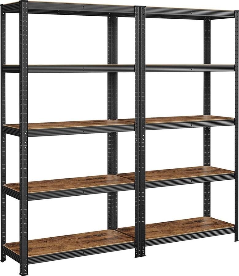 Rootz Living Rootz 2-laags rek Staande planken Opbergrek Zwaar uitgevoerd 50 cm x 100 cm x 180 cm Grijs Staal en MDF 120 kg per plank