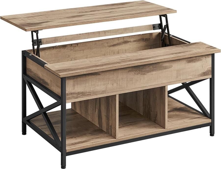 Rootz Living Rootz 2-laags salontafel Bijzettafel Spaanplaatstaal Verstelbare hoogte 60cm x 100cm x (48-62)cm Kameelbruin en zwart