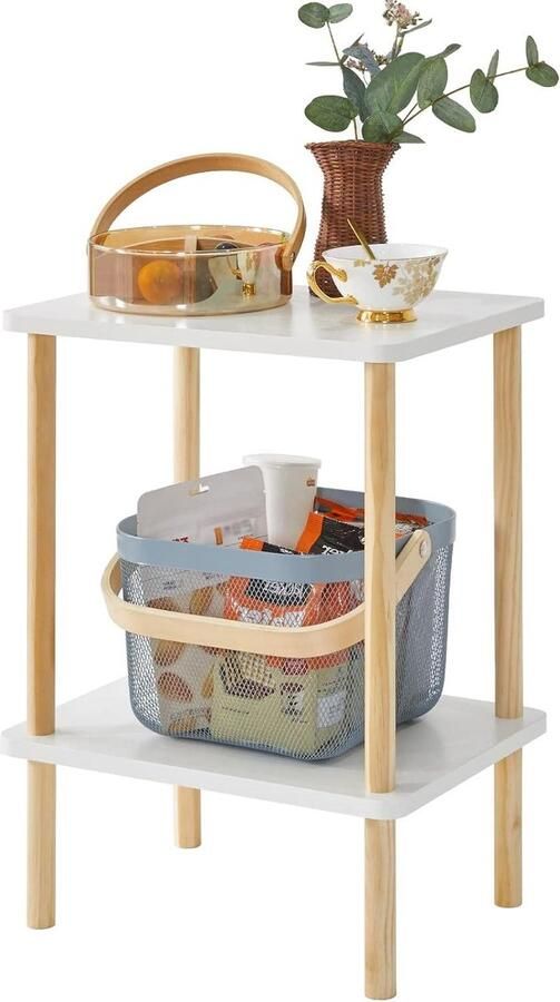 2-laags smalle bijzettafel met opbergplank nachtkastje voor kleine ruimtes montage zonder gereedschap wit