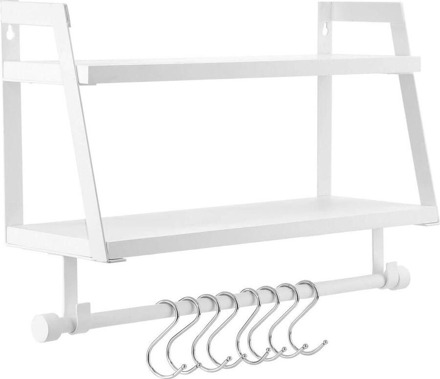 2-Laags Wandplank voor Keuken Kruidenrek Organisator 1 stuk Wit Hout