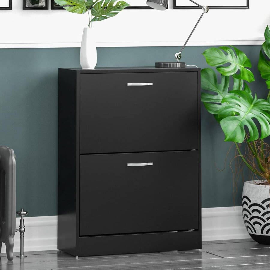 2 lade schoenenkast kast schoen opslag organizer pull down houten meubels unit zwart