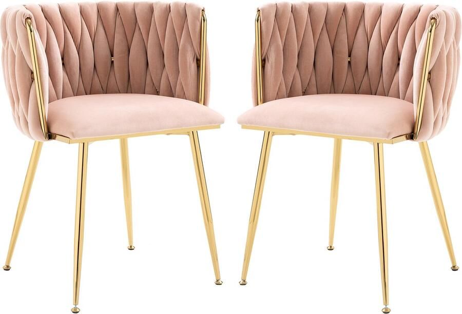 Re-purelife 2 Luxe Stoelen – Moderne Zachte Fluwelen Hoge Kwaliteit Volledige Rugondersteuning – Stevige Metalen Poten Draagvermogen 150 kg per Stoel – Elegant Multifunctioneel voor Eetkamer Woonkamer & Slaapkamer – Roze & Goud - Foto 2