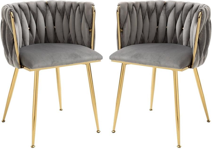 Re-purelife 2 Luxe Stoelen – Moderne Zachte Fluwelen Hoge Kwaliteit Volledige Rugondersteuning – Stevige Metalen Poten Draagvermogen 150 kg per Stoel – Elegant Multifunctioneel voor Eetkamer Woonkamer & Slaapkamer – Grijs & Goud - Foto 2