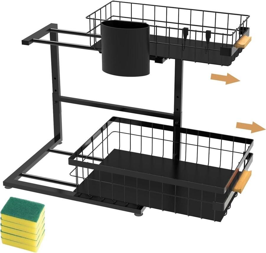 2 Niveaus Onder de Gootsteen Organizer Uitschuifbare Metalen Kast Plank voor Keuken en Badkamer