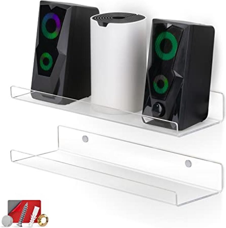 2-Pack 15 inch Drijvende Acryl Wandplanken voor Decoratie en Opslag