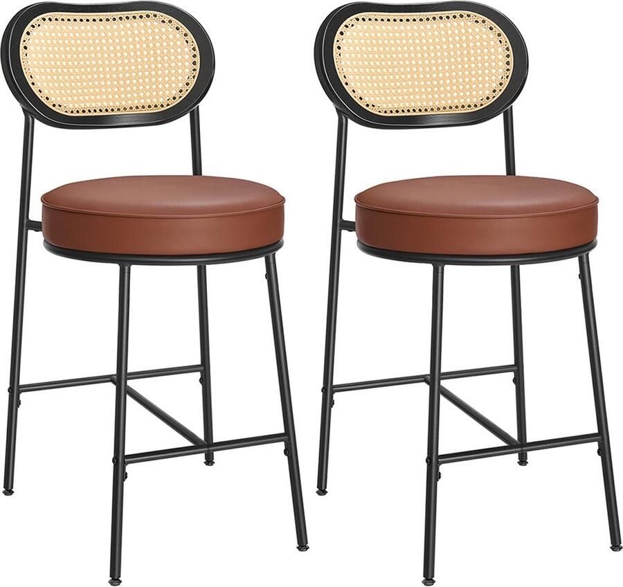 Rootz Living Rootz 2-pack barkrukken stoelen op toonbankhoogte keukenkrukken duurzaam materiaal 48 2 cm x 45 7 cm x 92 cm karamelbruin