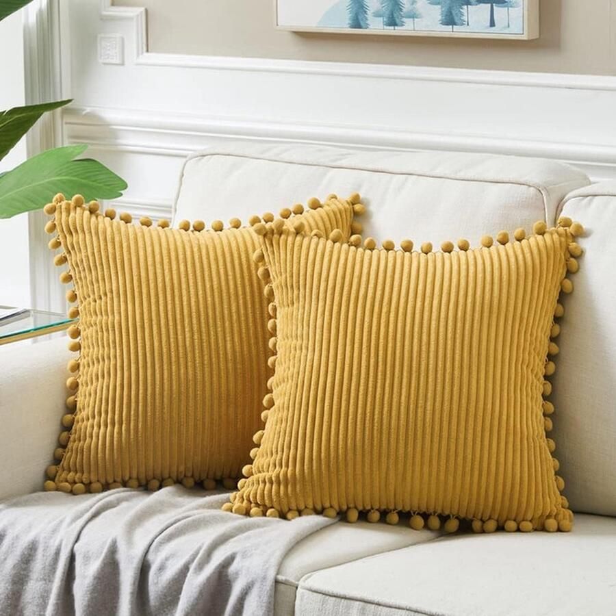 2-Pack Corduroy Decoratieve Kussenslopen 45 x 45 cm Met Pompons Schattige Zachte Kussenslopen Boheemse Decoratieve Kussenslopen Geschikt voor Bed Sofa Woonkamer Woondecoratie Zilver 45*45cm - Foto 3