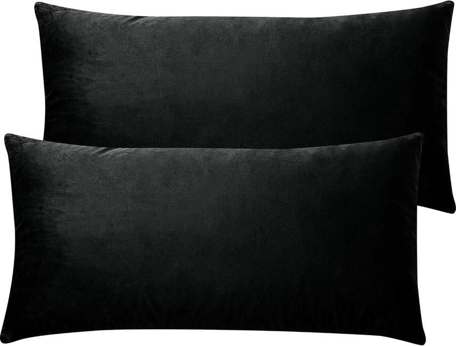 2-pack fluwelen kussenhoezen voor bank en bed decoratief en zacht effen zwart 40 x 80 cm