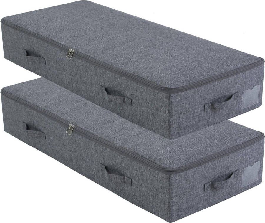 2-pack grote stijve onderbedopbergdozen voor dekbedden queensize kingsize dekens plastic panelen aan de binnenkant stevig en vormvast zwart grijs
