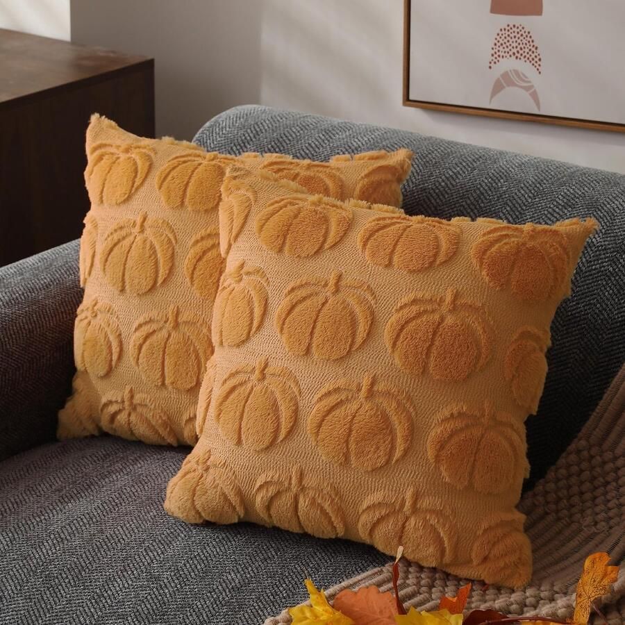 2-pack Halloween 3D Grote pompoen kussensloop Pluche 45x45cm Herfst woonkamer bank slaapkamer decoratie Lichtoranje