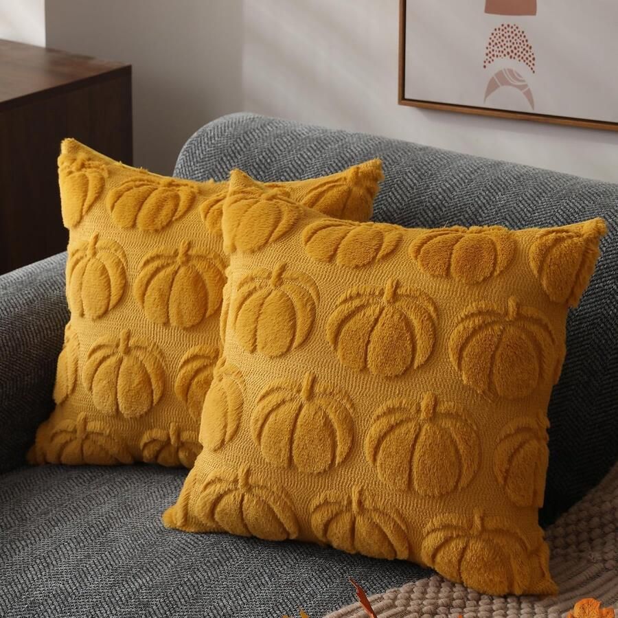2-pack Halloween 3D Grote pompoen kussensloop Pluche 45x45cm Herfst woonkamer bank slaapkamer decoratie Geel