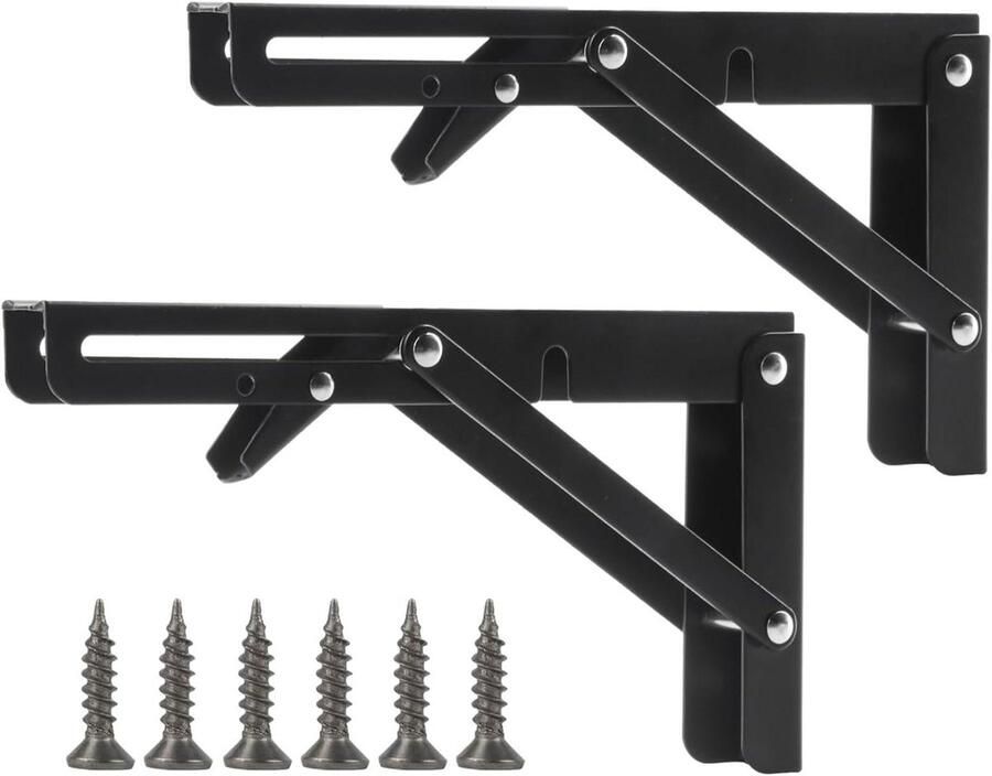 2-Pack inklapbare klapconsoles voor zware belasting 200 mm metalen klapscharnier vergrendelbaar 90 graden plankdragers voor keuken en kantoor tafel en wandrek