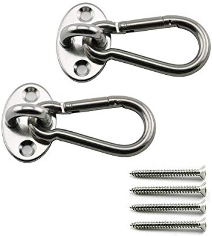 2-Pack M6 Plafond & Wandmontage Opknoping Hardware Fitting Set Stevige Roestvrijstalen Ovale Pad Ooghaak Plaat + Snap Hook voor Hangmatten en Schommels