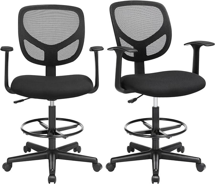 2-pack mesh bureaustoelen zwart ergonomische computerstoelen verstelbare hoogte 64 cm x 64 cm x (97-117) cm nylon en PP-materiaal