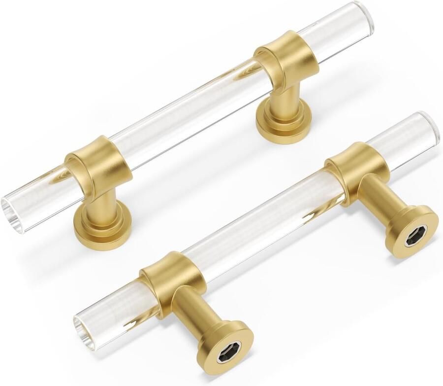 2-pack (ongeveer 9 6 cm) Acryl kastgrepen Gouden ladegrepen Geborsteld messing beslag Zinklegering Geschikt voor ladekasten Keuken