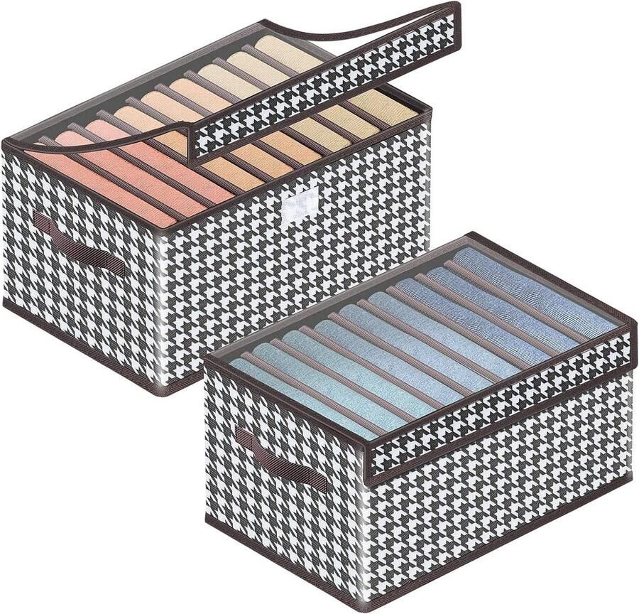 2-pack opbergsysteem voor kledingkast 9 roosters met deksel kledingorganizer voor broeken en overhemden opbergdoos voor kledingkast gemakkelijke kledingopslag