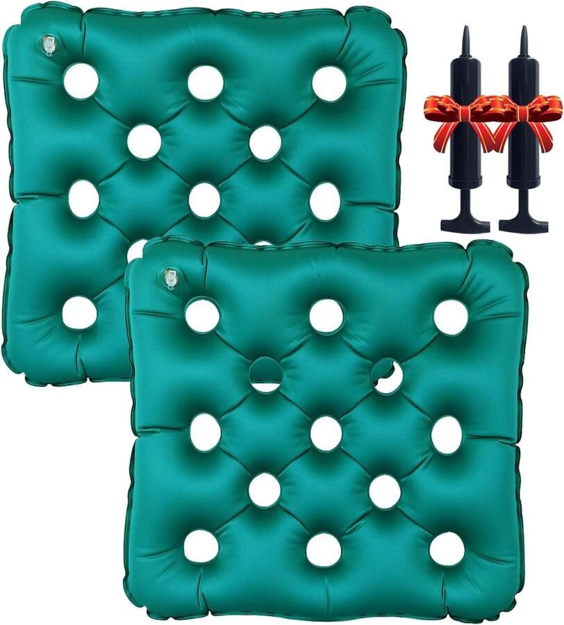2-Pack opblaasbaar zitkussen Anti-decubituskussen Heup-airbagkussen Speciaal ontworpen voor aambeien en doorligwonden Voor rolstoelen auto's en vliegtuigen Decubitusbeschermingskussen Groen Inclusief twee opblaaspompen