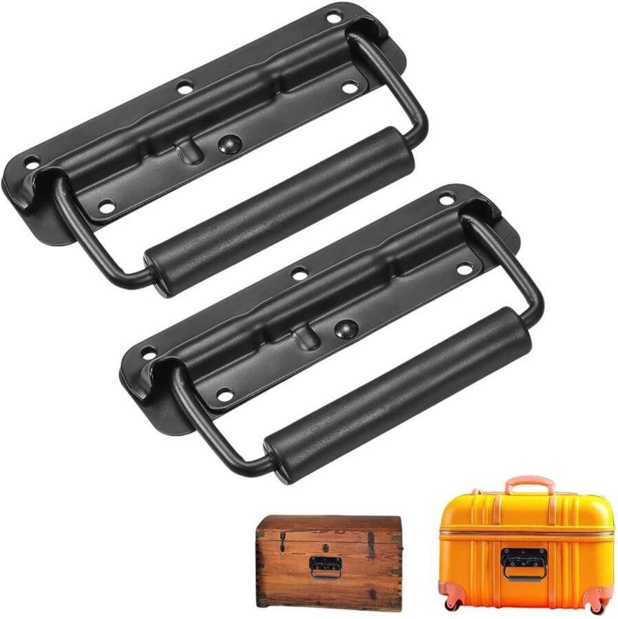 2-Pack roestvrijstalen handgreep opvouwbare gereedschapskistveergreep verdikte houten kistgreep handgreep voor apparatuurkist 100 mm (zwart)