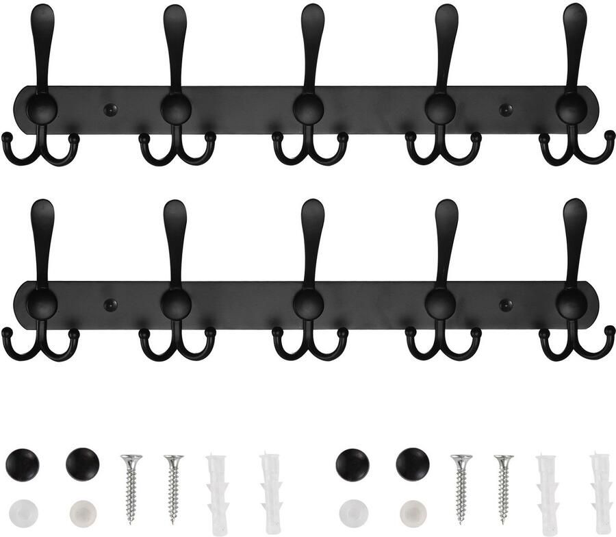 2-Pack wandgemonteerde kapstokken RVS kapstok Robuuste wandgemonteerde kapstok Premium design RVS wandgemonteerde kapstok 40*12 7*3cm-Zwart