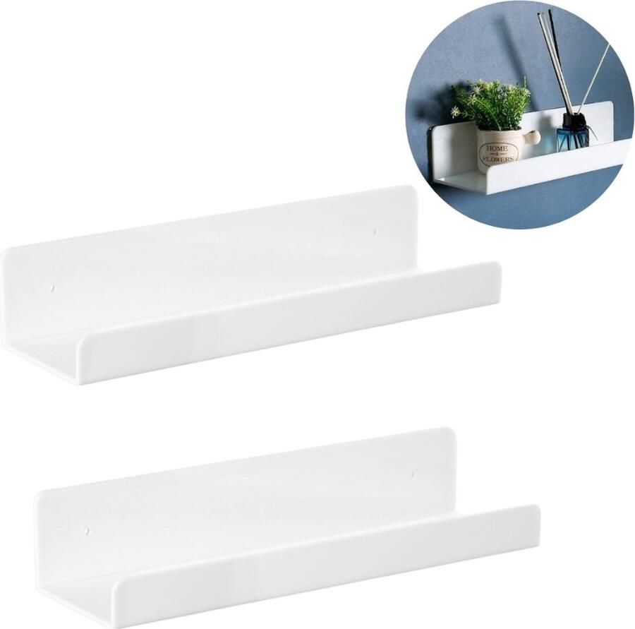 2-pack wandgemonteerde opbergrek 38cm wandgemonteerde plank met rand witte plank geschikt voor keuken badkamer slaapkamer woonkamer kantoor