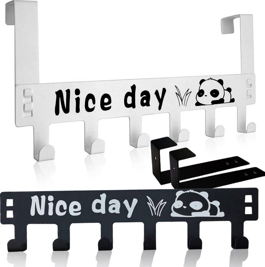 2 Pack White Black Door Coat Rack with 6 Hooks for Coat Hat Bathroom Bedroom Kitchen Bathroom