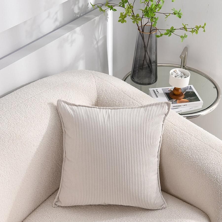 2-Pack zachte corduroy sierkussenhoezen gestreepte vierkante sierkussenhoezen decoratieve kussenslopen voor bank auto terras slaapkamer woonkamer 50x50cm Donkergrijs