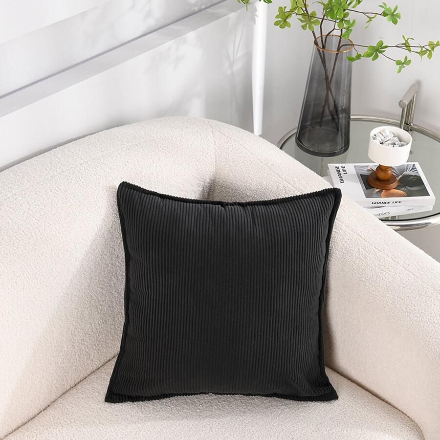 2-Pack zachte corduroy sierkussenhoezen gestreepte vierkante sierkussenhoezen decoratieve kussenslopen voor bank auto terras slaapkamer woonkamer 45x45cm Donkerblauw