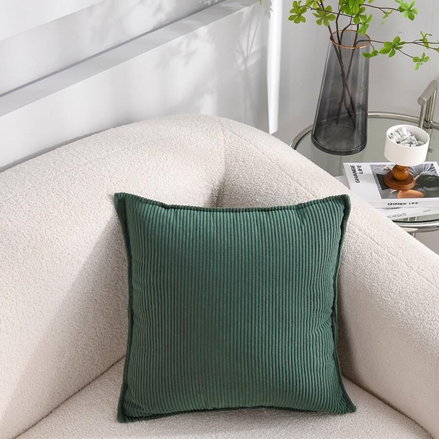 2-Pack zachte corduroy sierkussenhoezen gestreepte vierkante sierkussenhoezen decoratieve kussenslopen voor bank auto terras slaapkamer woonkamer 40x40cm Donkerblauw