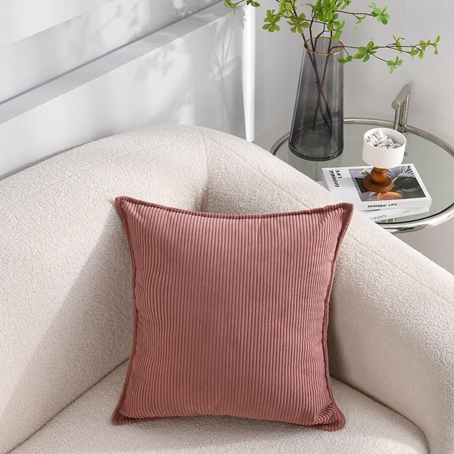 2-Pack zachte corduroy sierkussenhoezen gestreepte vierkante sierkussenhoezen decoratieve kussenslopen voor bank auto terras slaapkamer woonkamer 65x65cm Donkerblauw - Foto 3