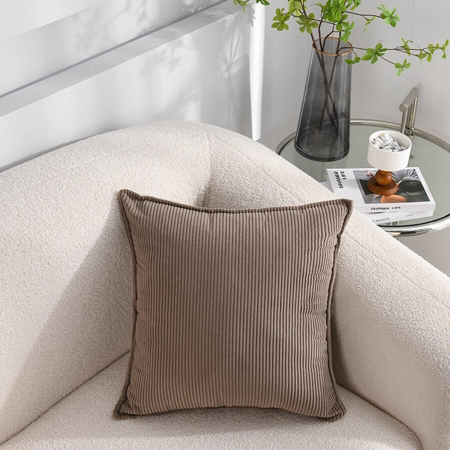 2-Pack zachte corduroy sierkussenhoezen gestreepte vierkante sierkussenhoezen decoratieve kussenslopen voor bank auto terras slaapkamer woonkamer 60x60cm Donkerblauw - Foto 4