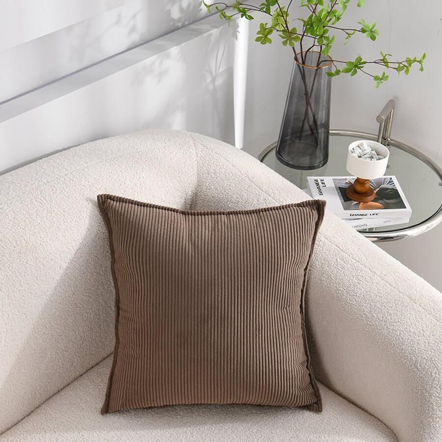 2-Pack zachte corduroy sierkussenhoezen gestreepte vierkante sierkussenhoezen decoratieve kussenslopen voor bank auto terras slaapkamer woonkamer 50x50cm Donkergrijs - Foto 4
