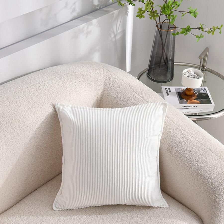 2-Pack zachte corduroy sierkussenhoezen gestreepte vierkante sierkussenhoezen decoratieve kussenslopen voor bank auto terras slaapkamer woonkamer 55x55cm Donkerblauw