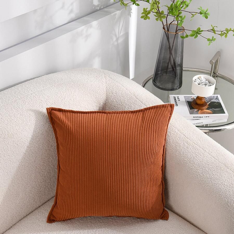 2-Pack zachte corduroy sierkussenhoezen gestreepte vierkante sierkussenhoezen decoratieve kussenslopen voor bank auto terras slaapkamer woonkamer 40x40cm Donkerblauw - Foto 4