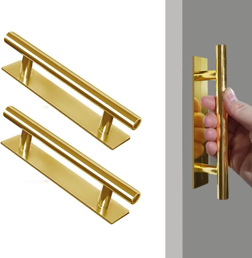 2-Pack Zelfklevende duw-trekhulp Verborgen kunststof handgreep Ponsvrije kastlade deur raamkast universeel Dubbelzijdig klevende meubelgreep Goud