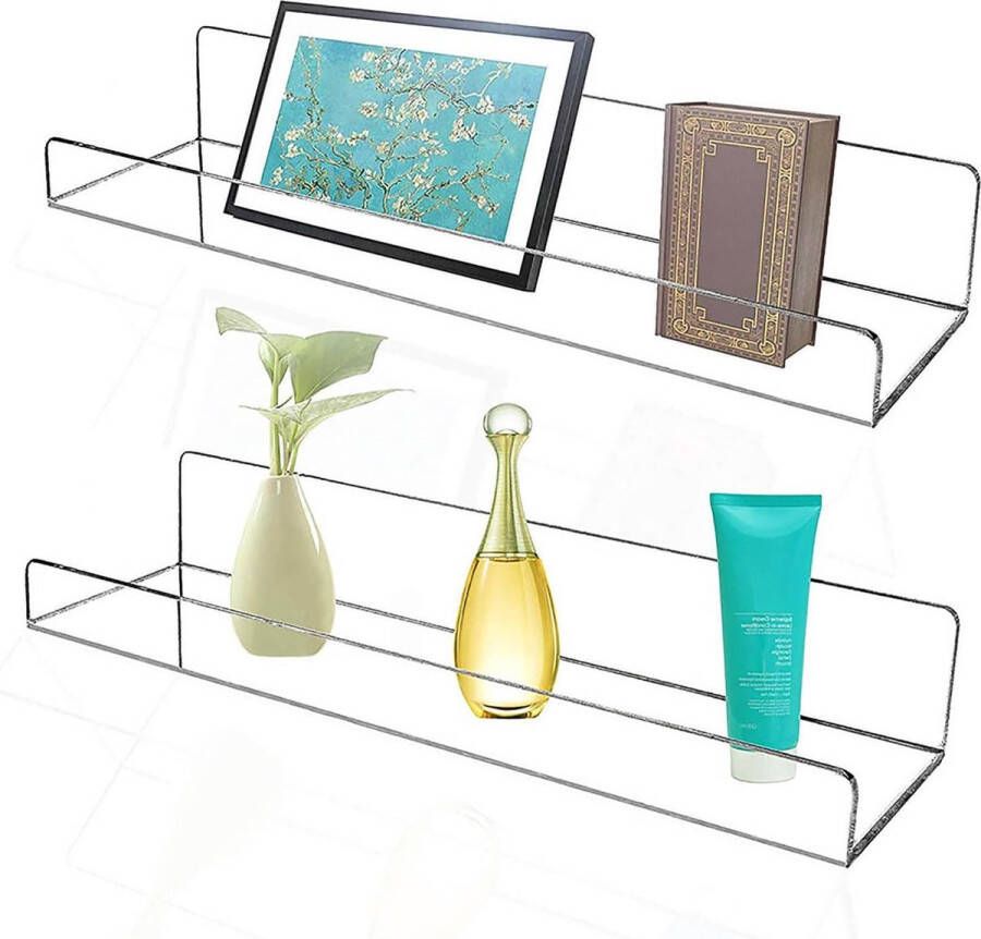 2-pack zwevende planken acryl wandplanken eenvoudige installatie zonder boren opslagdisplay voor slaapkamer badkamer keuken woonkamer kantoor