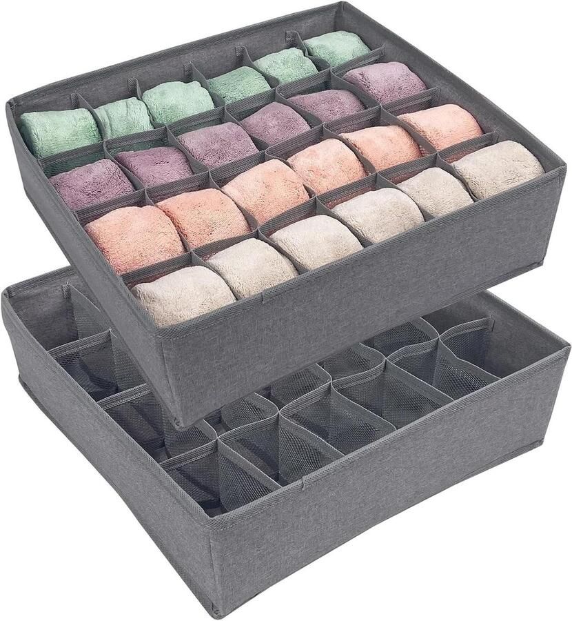 2 stuks sokken-organizer 24 cellen ondergoed-opslag opvouwbare lade-organizer opbergdoos kledingkastorganizer sokkenbox