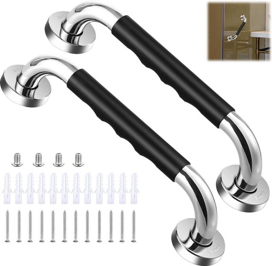 Senza Marchio 2 Pcs Non-Slip Grab Bar 33CM Roestvrij staal Grab Bar Douche & Silica Gel veiligheid handgrepen muur gemonteerde bad handvat voor bad toilet badkamer keuken trap