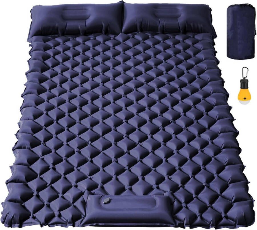 2 personen Camping isolatiemat dubbel ultralight matras waterdicht opvouwbaar slaapmatje met kussen voor camping picknick trekking en reizen 200 x 122 x 7 cm (marineblauw)