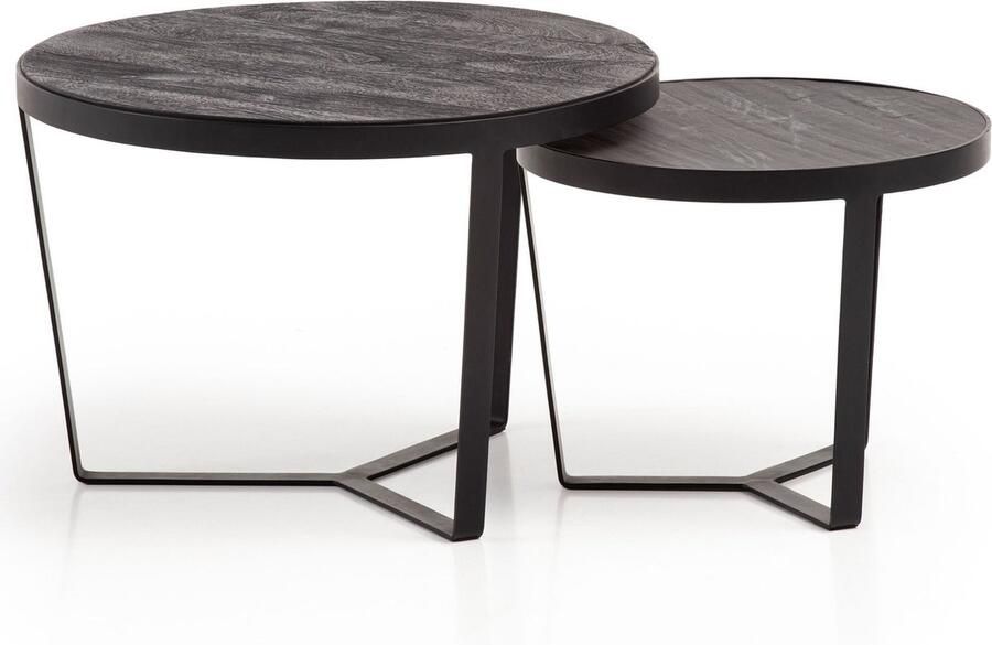 Rootz Living Rootz 2 Piece Set Coffee Tables Modern Design Round Tables Natural Wood Grain Elegant Stone Look Handmade Space-saving Floor Protectors Acacia Wood MDF Iron Frames Large Table: 60cm x 60cm x 40cm Small Table: 44cm x 44cm x 35cm