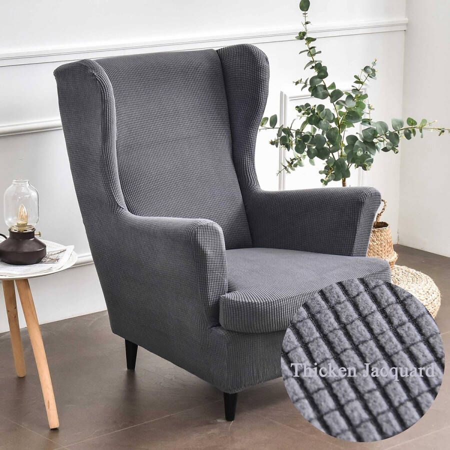 2-Piece Wing Chair Cover Armchair Throws Wing Chair Plain Jacquard Thick Protective Covers Beach Mon Tiger Chair Cover with Armrest High Backrest (Anthracite)