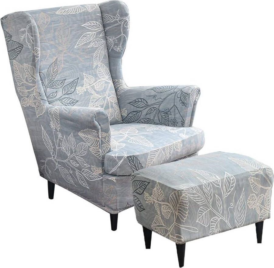 2-Piece Wing Chair Cover with Ottoman Protective Cover Armchair Throws Wing Chair Protective Covers Stretch Tiger Chair Cover with Armrest High Backrest (Simple Leaves)