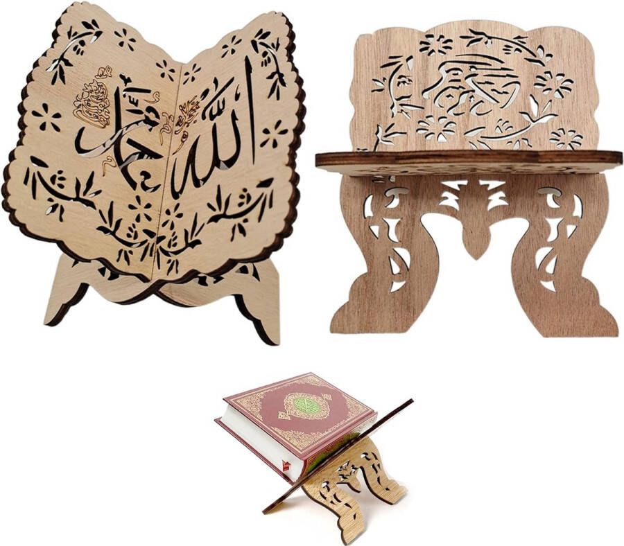 2 Pieces Book Stand Bookcase Eid Mubarak Prayer Book Stand Kuran Quran Holy Book Stand Holder Stand Quran Holder Wooden Book Stand for Ramadan Table Decoration Eid Al Fitr Decoration