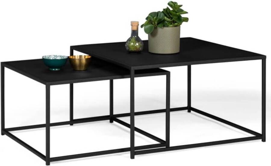 2 salontafels Davis 60 70 van metaal mat zwart industrieel design