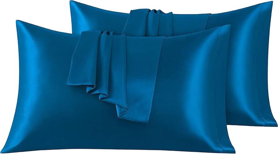 Set van 2 Satijn kussenslopen 50 x 80 cm Zacht en Zijdig Bed Kussen Marineblauw Envelop Sluiting Anti-mijt en Hypoallergeen Haar en Huid Bescherming tegen rimpels