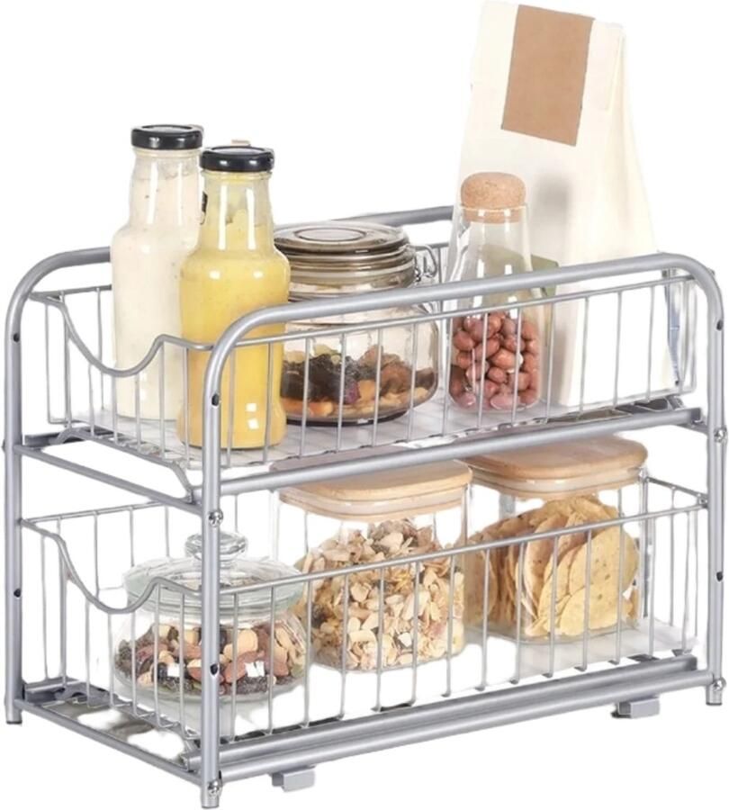 2 Set Kitchen Organizer Keukenplank Bestelsysteem Max Load 10kg 21x36.5x33.7cm bovenste mand 21x36.5x27.2cm frame