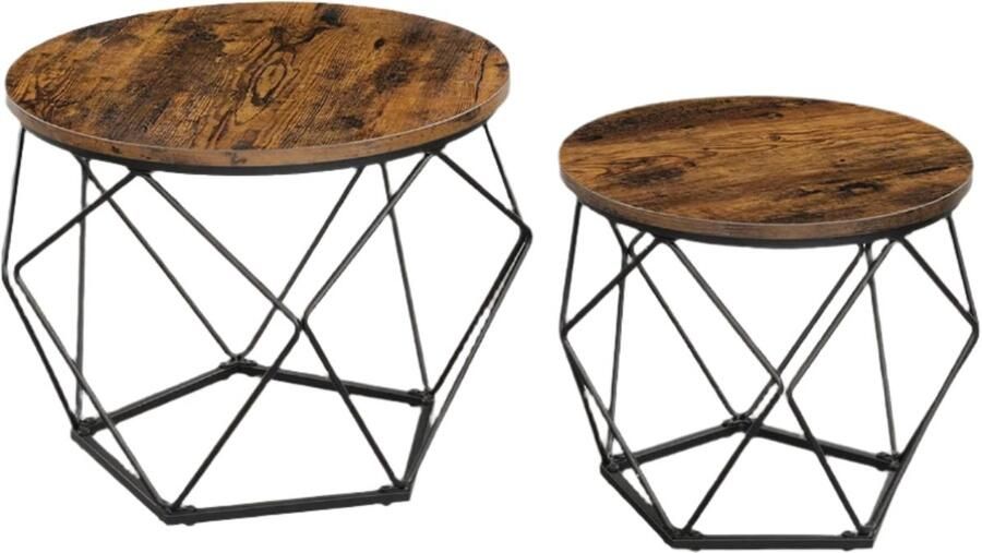 2 set koffietafels vintage salontafels houten spaanbordtafels stevig stalen frame 50 cm x 40 cm & 40 cm x 36 cm